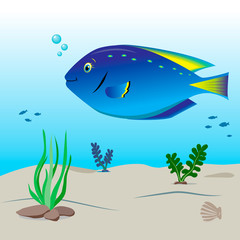 Cartoon cheerful little surgeon fish