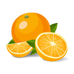 Fresh oranges with green leaves