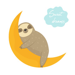Dreaming funny sloth sleeping on the moon © danceyourlife