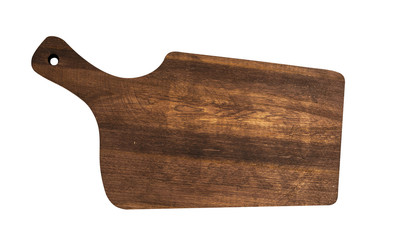 Wooden cutting Board on white isolated background. The view from the top.