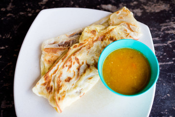 Malaysian roti telur and dhal