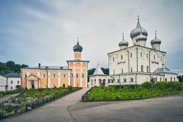 Fototapeta na wymiar Russia, Novgorod Veliky - June 23, 2018. . Khutyn Monastery of Saviour's Transfiguration and of St. Varlaam.