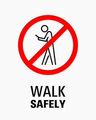 Using smartphone while walking sign vector illustration