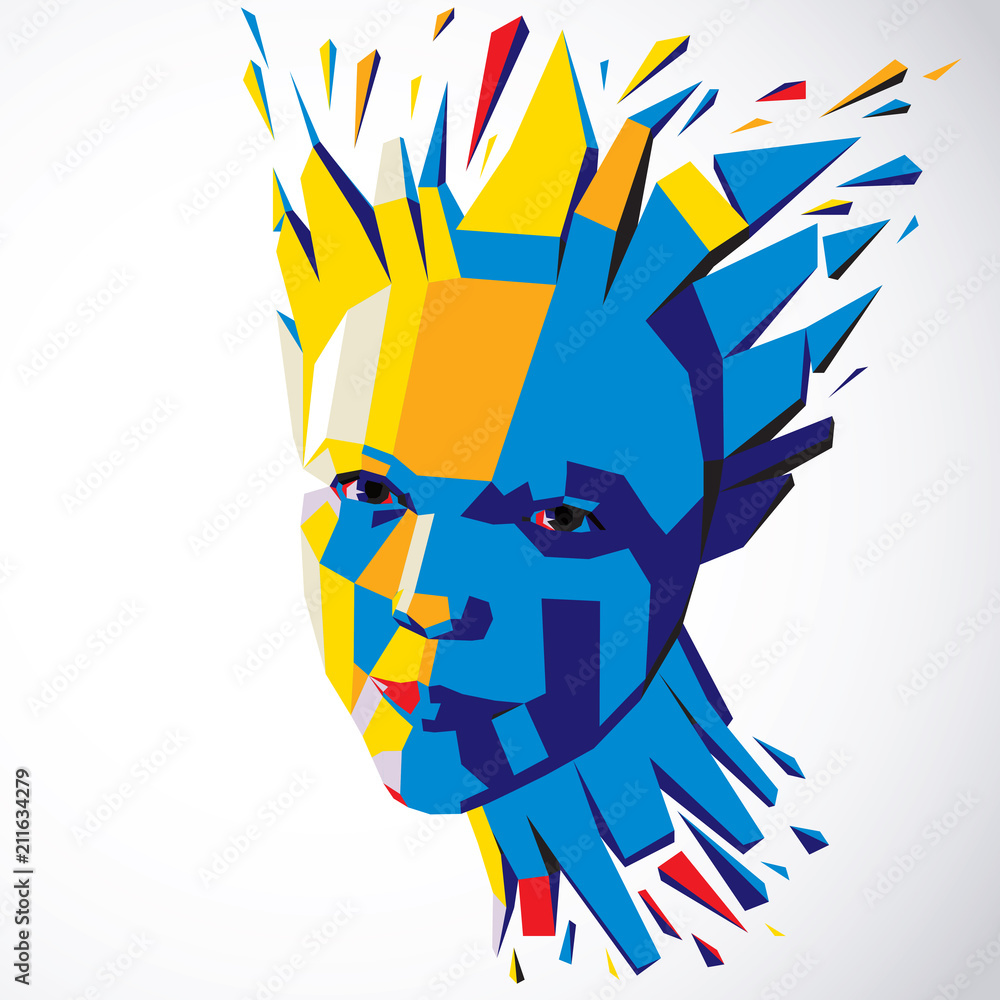 Aufkleber modern technological illustration of personality, 3d vector portrait. intelligence metaphor, low pol
