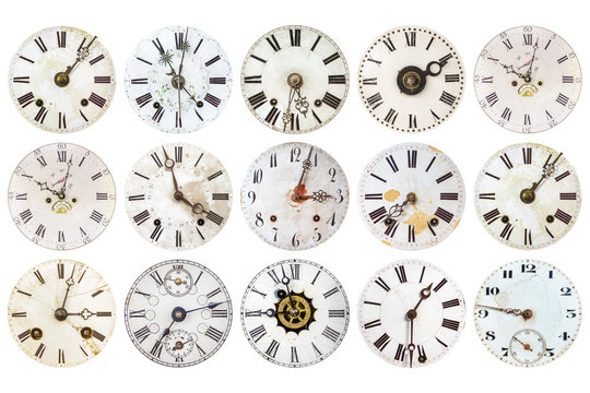 Pattern of antique weathered clocks