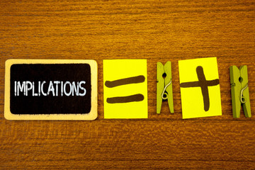Word writing text Implications. Business concept for Conclusion State of being involved Suggestion...