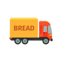 Bread delivery truck, stage of bread production process on a white background