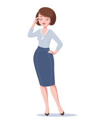 Business woman is standing and thinking. Vector illustration.