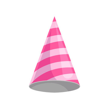 Pink Party Hat, Celebration Party Symbol Cartoon Vector Illustration On A White Background