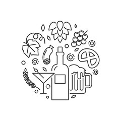 Alcohol drinks and snacks illustration outline style
