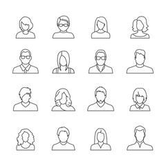 Set of avatar or user icons. Vector illustration. Silhouette of man and woman. Business people.