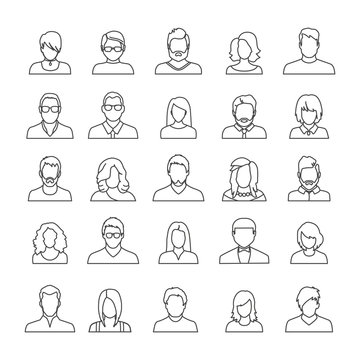 Set of avatar or user icons. Vector illustration. Silhouette of man and woman. Business people.