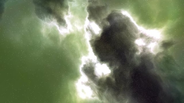Green nebula stars sky CG animation vertical scrolling up