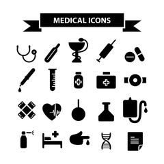 Medicine and health icons set. Simple flat design. Vector illustration.