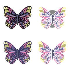 Colorful set of butterflies with various outlines
