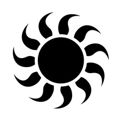 Black silhouette of the Sun flat style vector illustration isolated on white background.