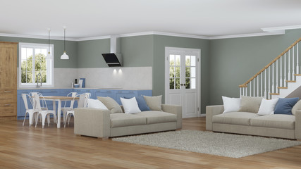 Fototapeta premium Modern house interior. Design project. 3D rendering.