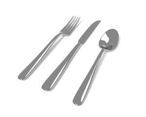 Fork, knife and spoon isolated on white
