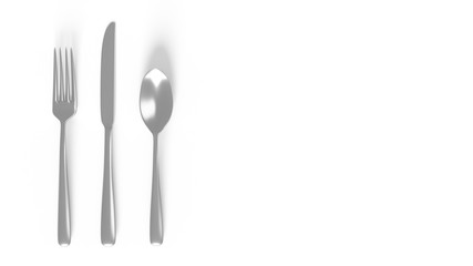 Fork, knife and spoon isolated on white