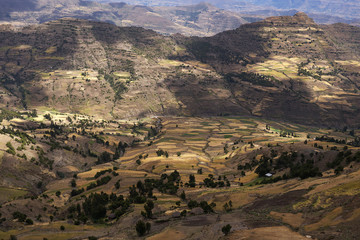 Deforested rural area in Ethiopian Highlands near Lalibela, Amhara, Ethiopia