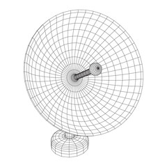 Directional radio antenna with satellite dish. Astronomy radio telescope . Wireframe low poly mesh vector illustration