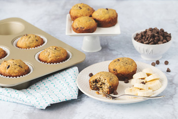Baking Muffins with Banana and Chocolate Chips 