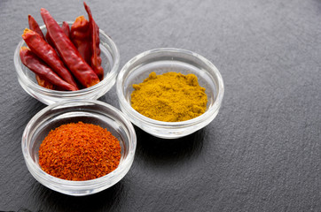 鷹の爪と一味唐辛子とカレーパウダー 