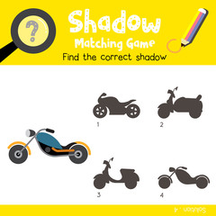 Shadow matching game of Chopper cartoon character side view transportations for preschool kids activity worksheet colorful version. Vector Illustration.