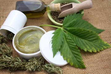 Medical marijuana concept, hemp cannabis natural products