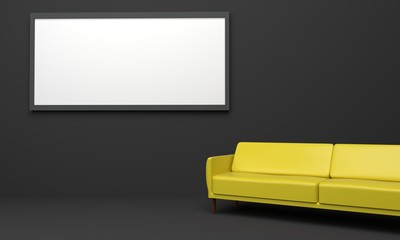 mock up frame in interior room yellow sofa 3D rendering