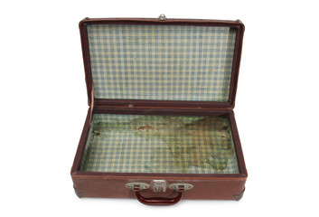 Ancient suitcase for travel on a white background