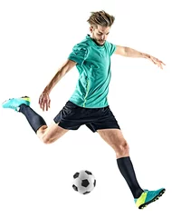 Keuken spatwand met foto one caucasian soccer player man isolated on white background © snaptitude