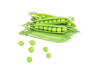 green peas isolated on white background