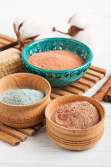 Red and blue cosmetic moroccan clay
