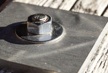 Close up from a rusty square head bolts