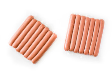 Packaged sausages isolated on white background

