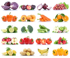 Früchte Obst und Gemüse Sammlung Apfel Tomaten Orange Bananen Weintrauben Farben frische Freisteller freigestellt isoliert
