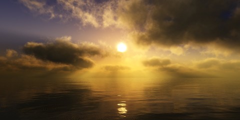 Obraz premium Panorama of sea sunset, ocean sunrise, seascape, 3d rendering 