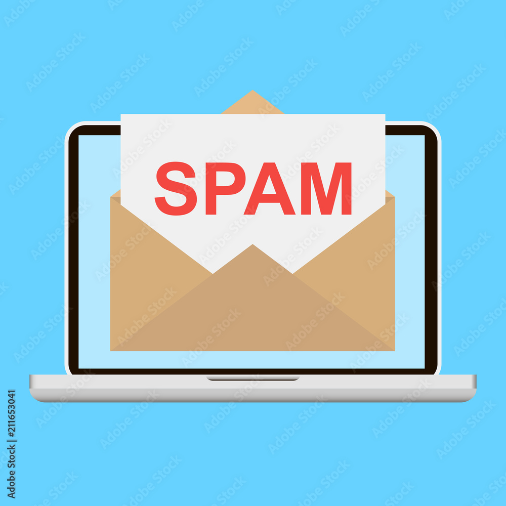 Poster spam email warning window appear on laptop screen. concept of virus, piracy, hacking and security. e
