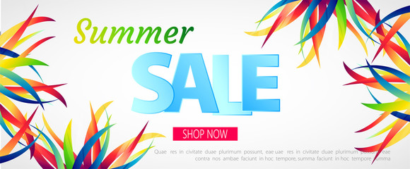 Summer Sale banner design for your business. Vector illustration.