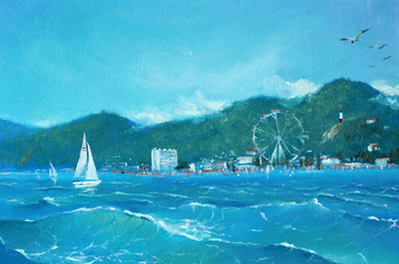 Painting. Seascape painted with paints