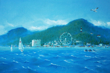 Painting. Seascape painted with paints