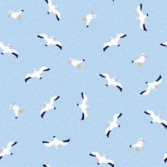 Obraz premium Seamless pattern of nautical birds - marine seagulls. Hand drawn vector sea illustration.