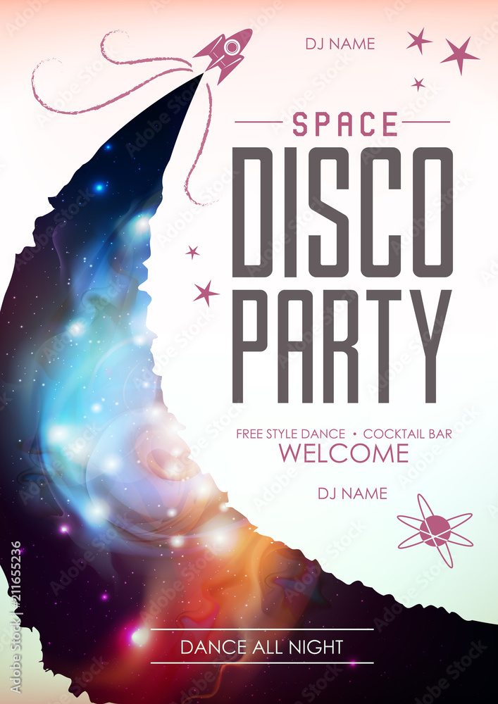 Canvas Prints disco space background. disco party poster on open space background