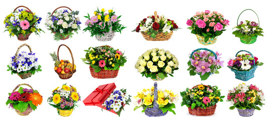 Collection of various colorful flower arrangements as bouquets i