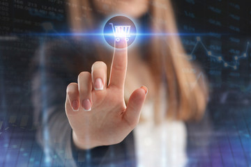 The concept of business, technology, the Internet and the network. A young entrepreneur working on a virtual screen of the future and sees the inscription: