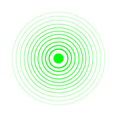 Radar screen concentric circle elements. Vector illustration for sound wave. Black and green color ring. Circle spin target. Radio station signal. Center minimal radial ripple line outline abstraction