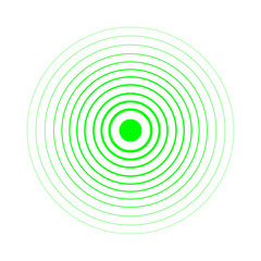 Radar screen concentric circle elements. Vector illustration for sound wave. Black and green color ring. Circle spin target. Radio station signal. Center minimal radial ripple line outline abstraction
