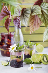 cocktail with blueberries and lime