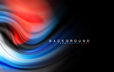 Fluid liquid colors design, colorful marble or plastic wavy texture background, glowing multicolored elements on black, for business or technology presentation or web brochure cover design, wallpaper
